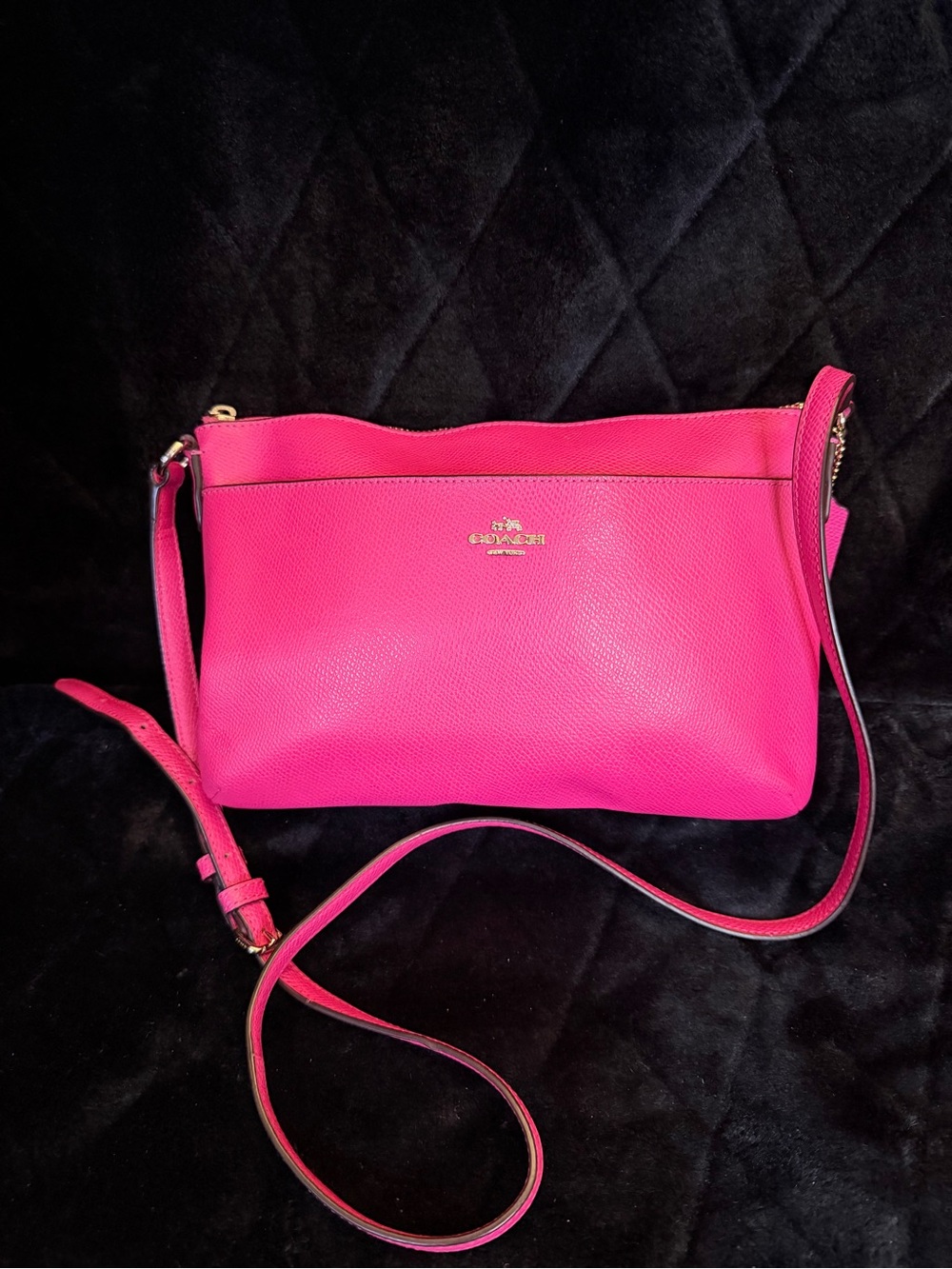 Coach Hot Pink Pebbled Leather Crossbody Bag with Gold Hardware